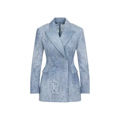 Ermanno Scervino Double Breasted Floral Pattern Denim Jacket In Blue