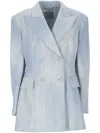 Ermanno Scervino Double-breasted Jacket In Viscose Marocain With Denim Print In Blue