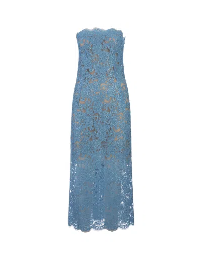 Ermanno Scervino Light Blue Lace Longuette Dress With Micro Crystals