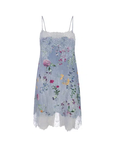 Ermanno Scervino Light Blue Lingerie Dress With Floral Print