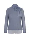 ERMANNO SCERVINO LIGHT BLUE LONG-SLEEVED TOP WITH SILK FLOWER