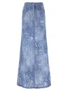 Ermanno Scervino Long Denim Skirt With Floral Pattern And Back Pocket In Light Blue