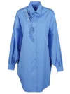 Ermanno Scervino Oversize Poplin Shirt Floral Embroidery In Blue