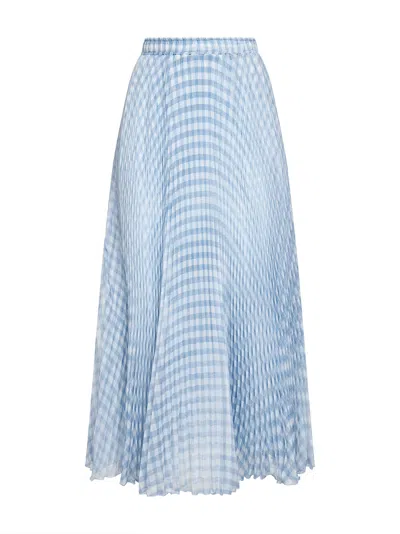 Ermanno Scervino Light Blue Pleated Midi Skirt With Gingham Pattern