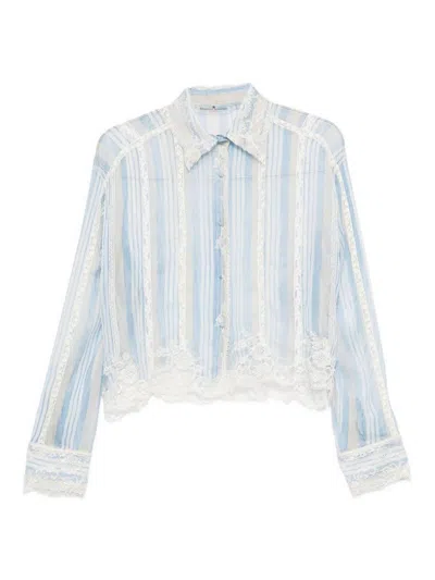 Ermanno Scervino Light Blue Striped Shirt With White Lace