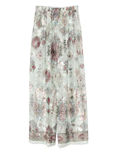 Ermanno Scervino Light Grey Jacquard Silk Blended Trousers In Multicolour