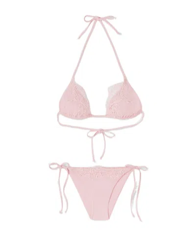 Ermanno Scervino Light Pink Bikini With Triangle And Chantilly Lace