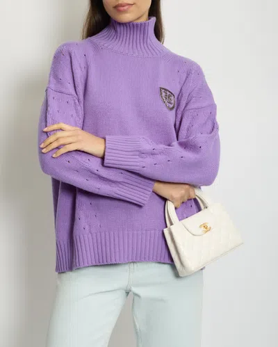Ermanno Scervino Lilac High Neck Long Sleeve Jumper With Embellished Logo Detail In Purple