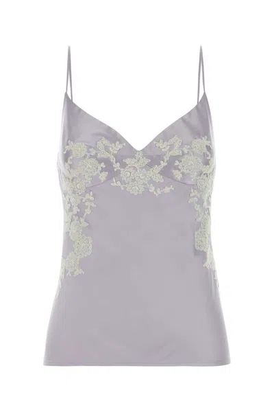 Ermanno Scervino Satin Lace-detail Top In Purple