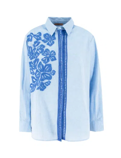 Ermanno Scervino Linen Blouse With Floral And Geometric Embroidery In Multi