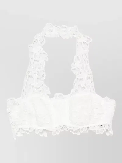 Ermanno Scervino Linen Halter Neck Cropped Top Lace In White