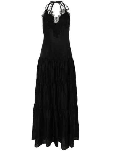 Ermanno Scervino Linen Long Dress In Black
