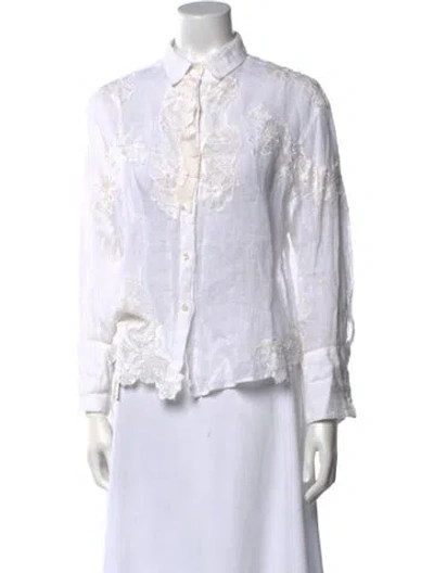 Pre-owned Ermanno Scervino Linen Long Sleeve Button-up Top In White