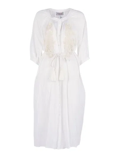 Ermanno Scervino Linen Tassel Belted Midi Dress In White
