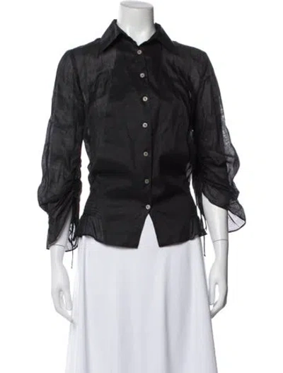 Pre-owned Ermanno Scervino Linen Three-quarter Sleeve Blouse In Gray