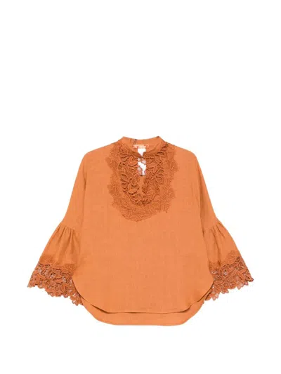 Ermanno Scervino Lingerie Blouse In Brown