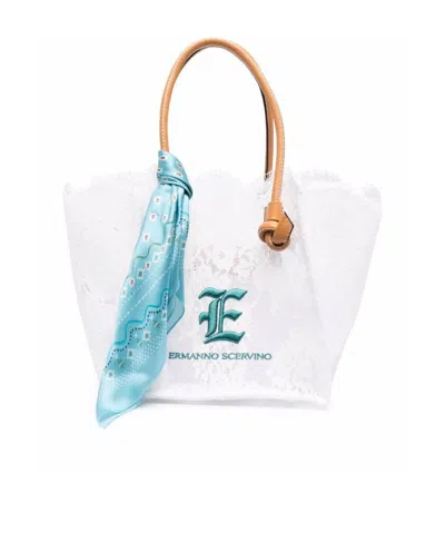 Ermanno Scervino Logo-embroidered Floral-lace Tote In White