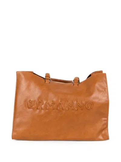 Ermanno Scervino Logo-embroidered Tote Bag In Brown