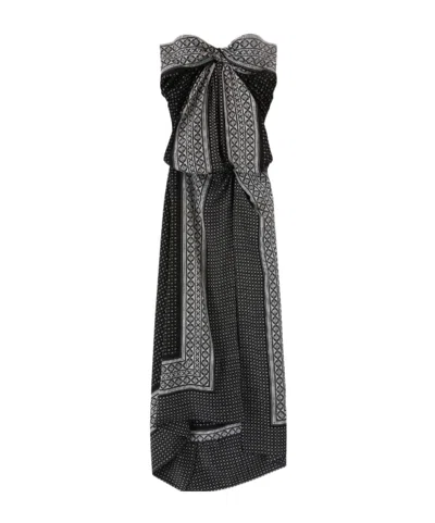 Ermanno Scervino Long Bandana-print Dress With Central Knot In Black