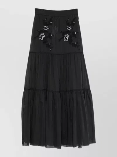 Ermanno Scervino Long Cotton Skirt Elastic Waist Tiered In Black