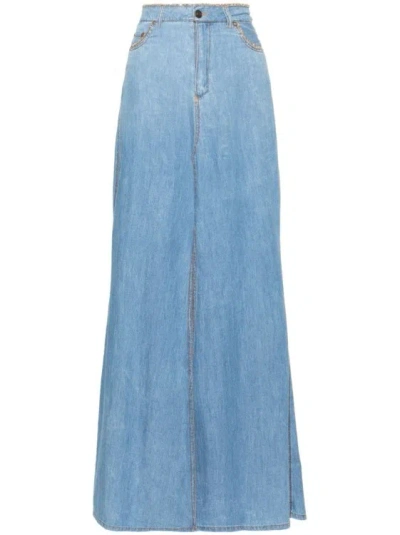 Ermanno Scervino Long Denim Skirt In Blue