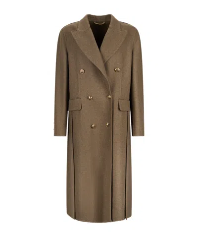 Ermanno Scervino Long Double-breasted Coat With A Lapel Collar In Brown