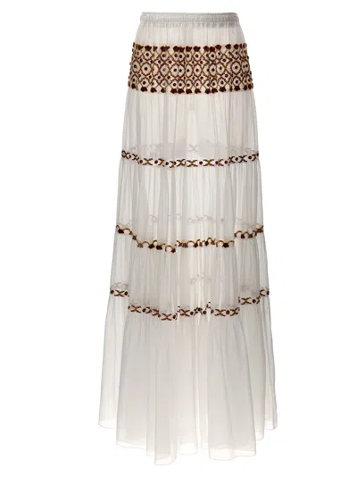 Ermanno Scervino Long Embroidery Skirt In White
