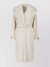 Ermanno Scervino Single-breasted Midi Tailored Coat With Belt And Collar In Real Sheepskin Fur In White