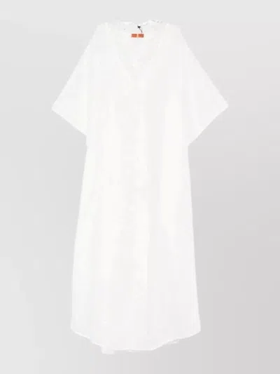 Ermanno Scervino Long Kaftan Dress V Neckline Loose Fit In White