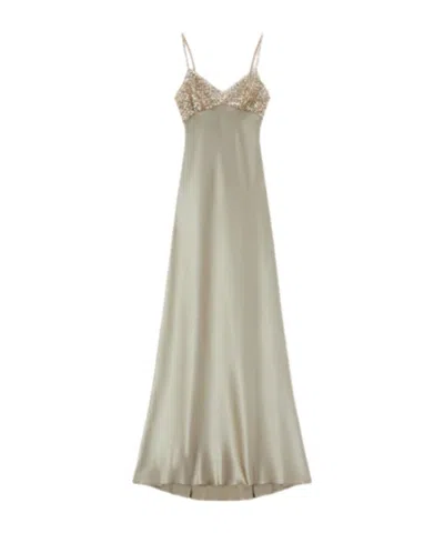 Ermanno Scervino Long Lingerie-style Dress In Silk Satin In Metallic