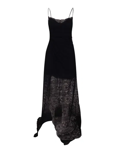 Ermanno Scervino Long Majolica Dress With Thin Straps In Black