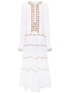 ERMANNO SCERVINO LONG MUSLIN DRESS WITH ETHNIC EMBROIDERY