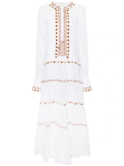Ermanno Scervino Long Muslin Dress With Ethnic Embroidery In White