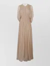 ERMANNO SCERVINO LONG PLEATED MAXI DRESS WITH SHEER SLEEVES