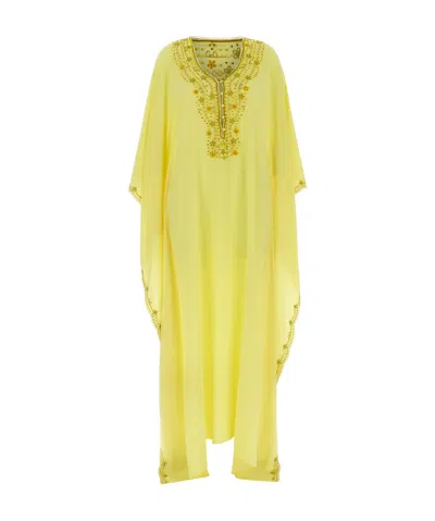 Ermanno Scervino Long Pure Silk Crepe De Chine Kaftan In Yellow