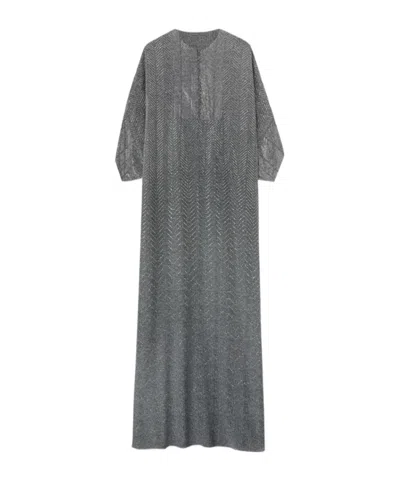 Ermanno Scervino Long Pure Silk Kaftan With Hand-applied Crystals In Animal Print