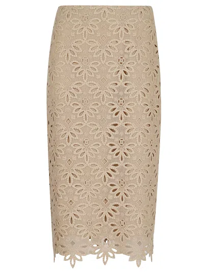 Ermanno Scervino Embroidered Cut-out Detailed Midi Skirt In Sand