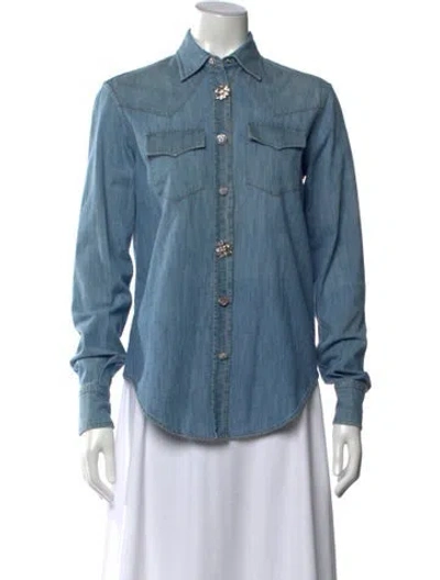 Pre-owned Ermanno Scervino Long Sleeve Button-up Top In Blue