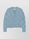 Ermanno Scervino Alpaca And Merino Blend Cardigan With Diamond Pattern And Microcrystal Logo In Blue
