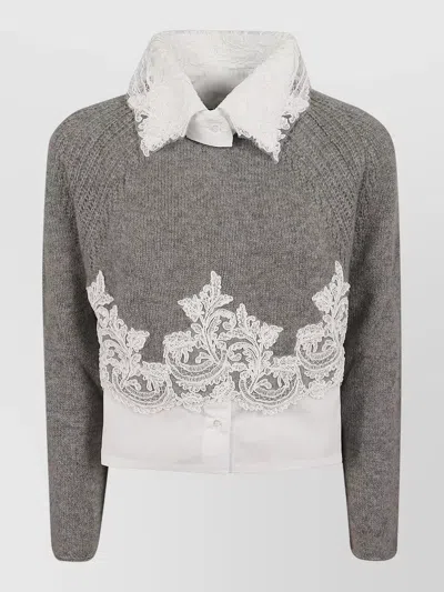 Ermanno Scervino Long Sleeve Cropped Sweater Contrast Collar In Gray