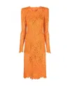 Ermanno Scervino Sheer Geometric Lace Dress With Long Sleeves In Orange