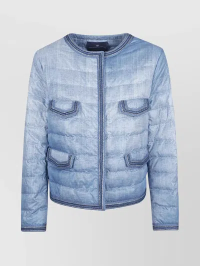 Ermanno Scervino Long Sleeve Quilted Downcoat With Denim Look In Blue
