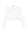 Ermanno Scervino Lace Long-sleeve Cropped Shirt With Scalloped Hem In Bright White
