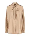 Ermanno Scervino Satin Long Sleeve Top With Bow Detail In Brown
