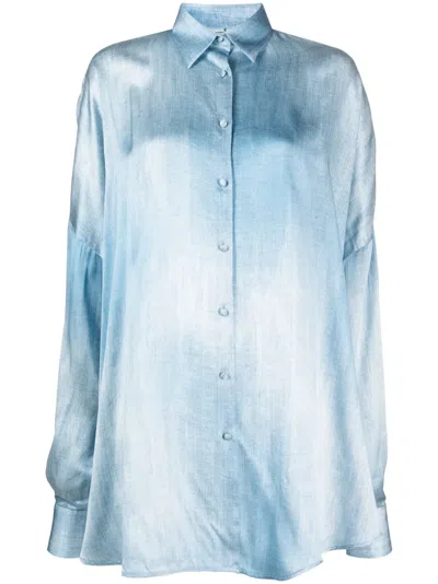 Ermanno Scervino Long-sleeve Silk Shirt In Blue
