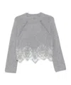 Ermanno Scervino Cashmere Sweater With Lace Trim In Gray
