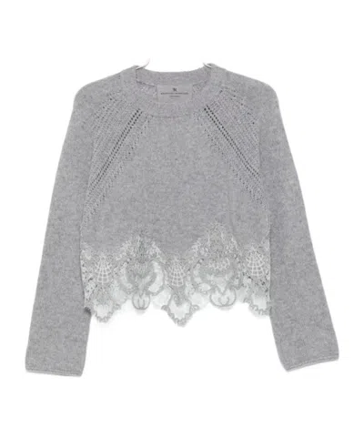ERMANNO SCERVINO LACE-TRIMMED CASHMERE SWEATER