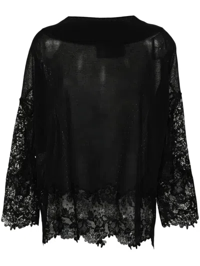 Ermanno Scervino Long Sleeve Sweater In Black  