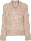 Ermanno Scervino Long-sleeve Sweater With Textured Knit In Brown