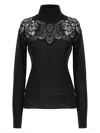 Ermanno Scervino Sheer Turtleneck Lace Sweater With Long Sleeves In Black